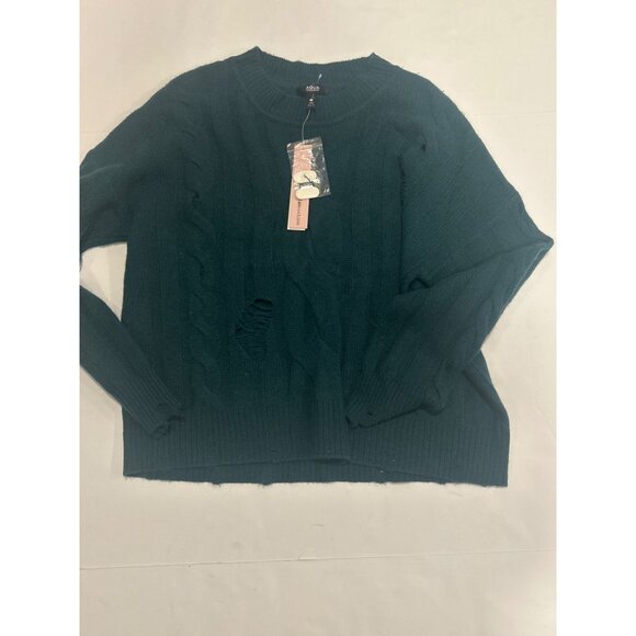 AQUA CASHMERE Distressed Cable Crewneck Cashmere Sweater Forest Size XL NWT - Picture 4 of 6